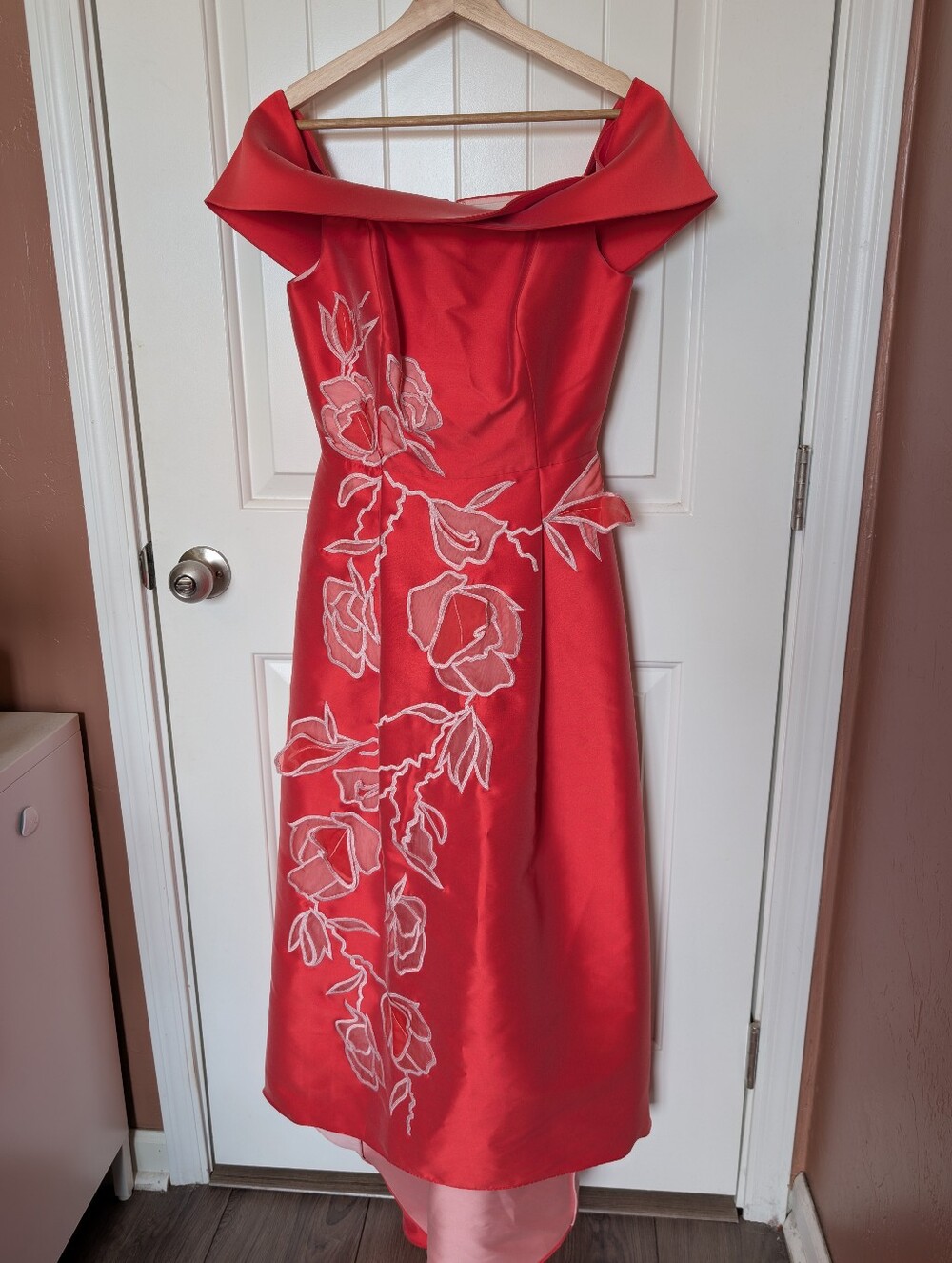Sachin + Babi Noir Off Shoulder Floral Embroidered Silk Blend Gown W4 Coral/WHT